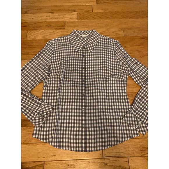 Garnet Hill, women's grey checkered long sleeve collared button down shirt sz 14 - Picture 1 of 8